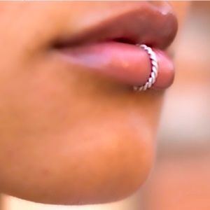 925 Sterling Silver Roped Faux Clip On Lip Ring